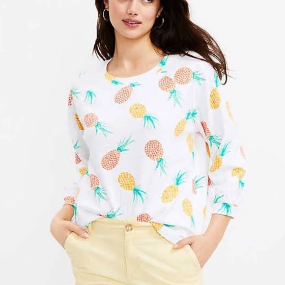 LOFT Pineapple Print Sweatshirt Size SMALL New - Picture 1 of 8